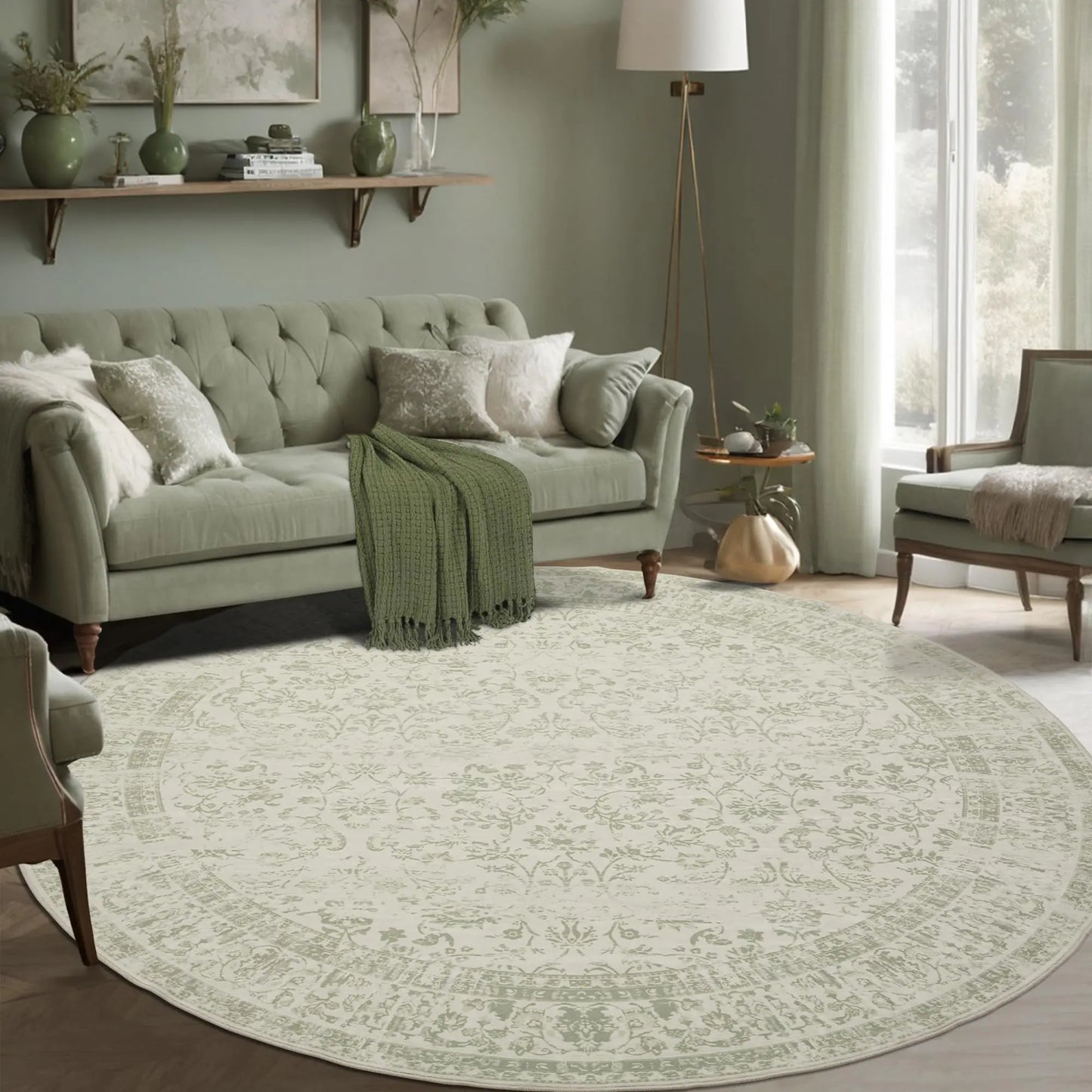 Flower Print 6ft Round Rug
