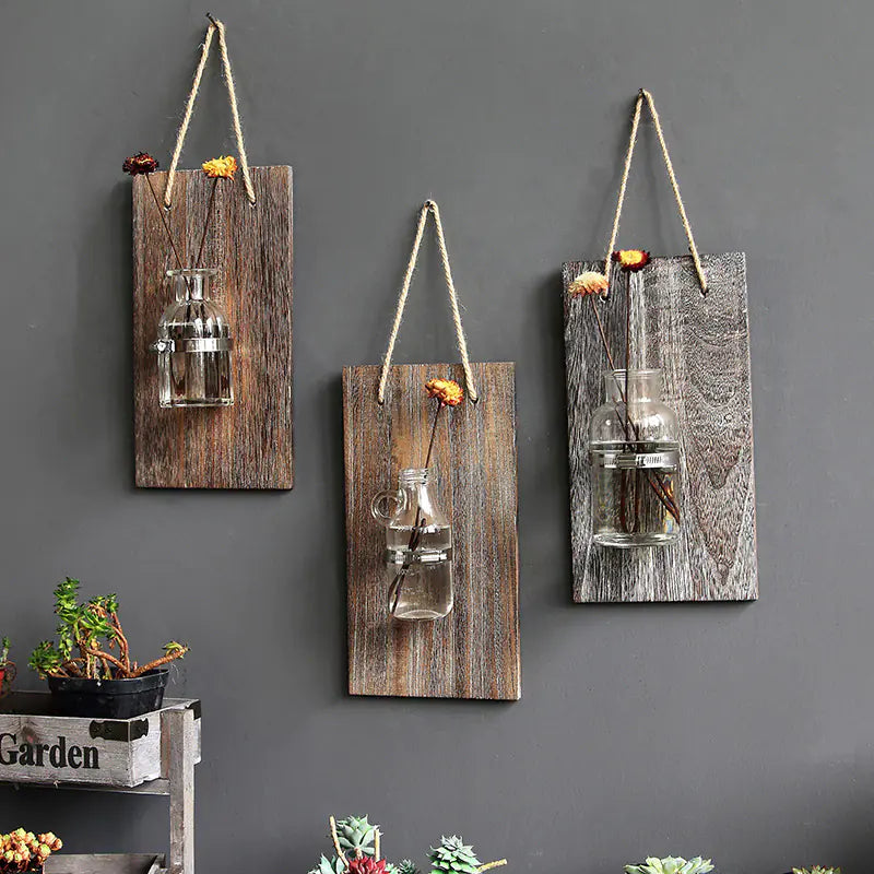 Wooden Hydroponic Wall Vase Decor