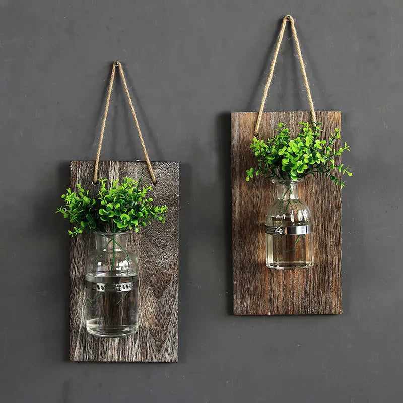 Wooden Hydroponic Wall Vase Decor