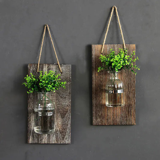 Wooden Hydroponic Wall Vase Decor