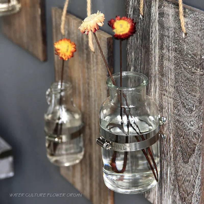 Wooden Hydroponic Wall Vase Decor